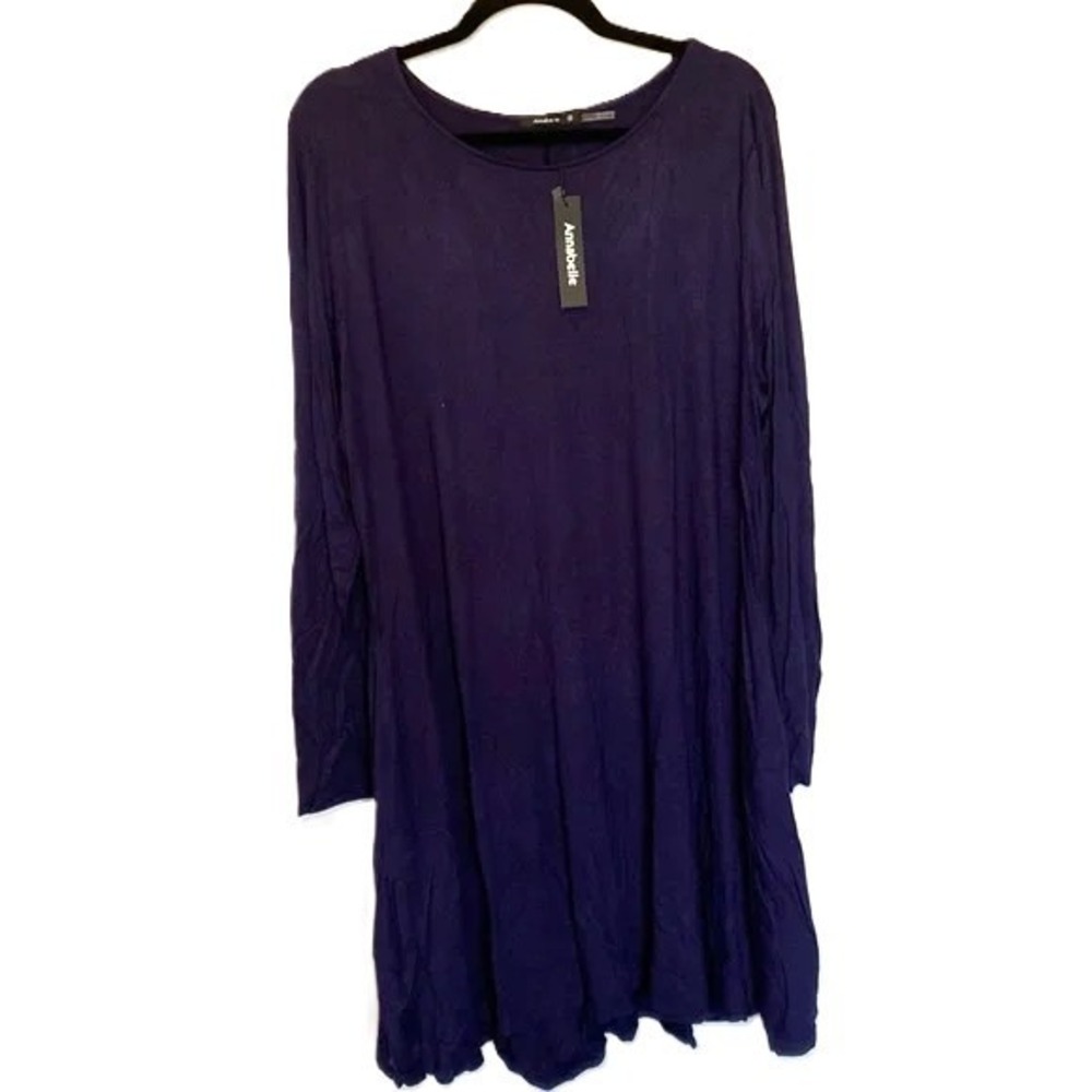 Annabelle Womens XL Long Sleeve A-line Midi Swing Flowy Dress Pockets Blue